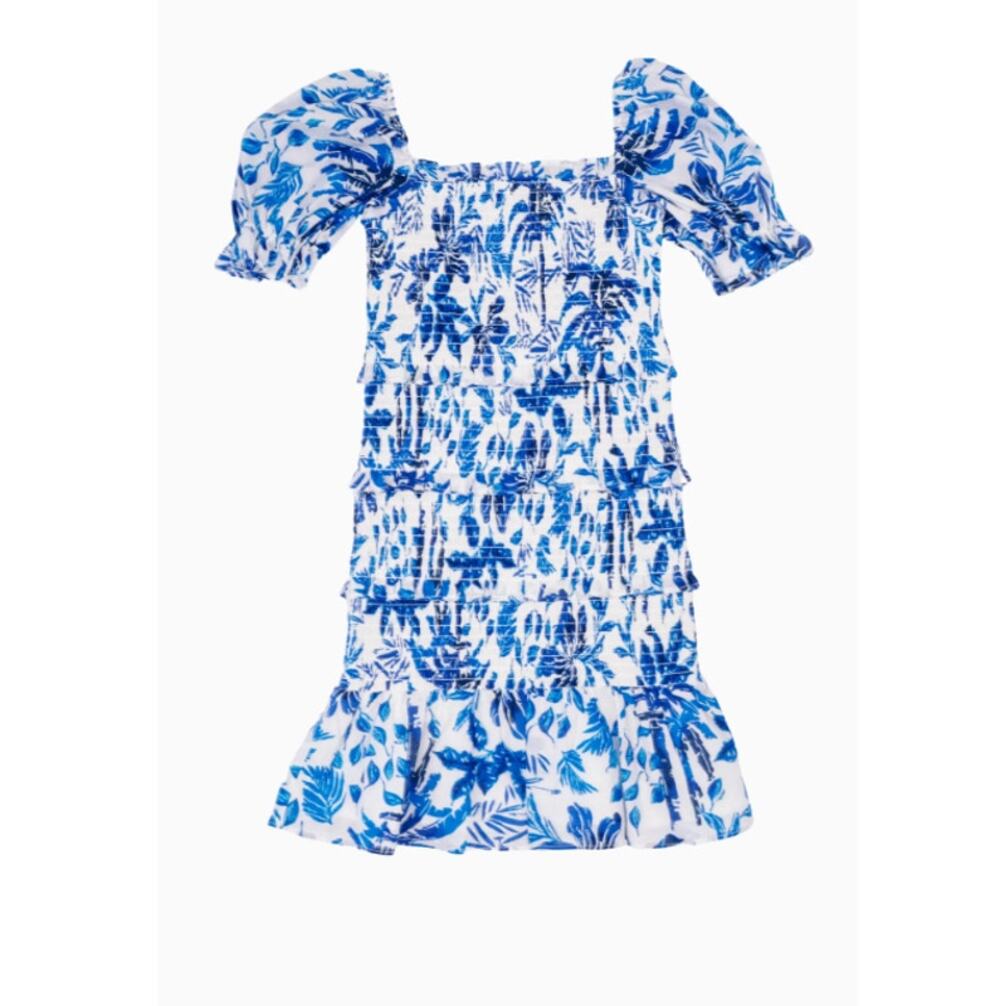 J. Marie Big Girls White Blue The Hayden Puff Sleeve Tween Dress Size 14